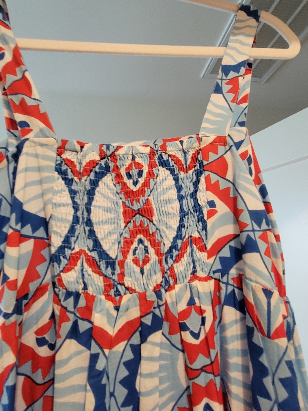 Almost New!! Authentic Oliphant Designer. Blue & Red Geometric Maxi Dress. - Picture 3 of 9